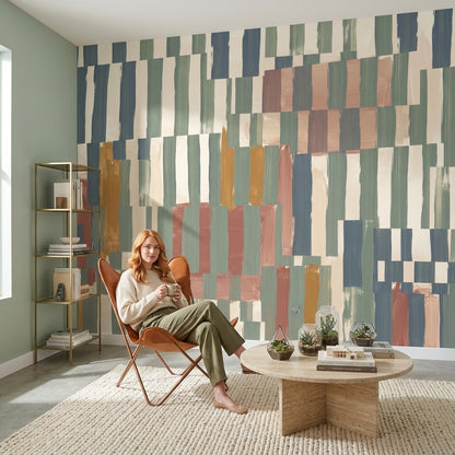 Color Block Wallpaper Geometric Painted Brushstrokes Wall Mural