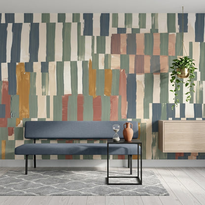 Color Block Wallpaper Geometric Painted Brushstrokes Wall Mural