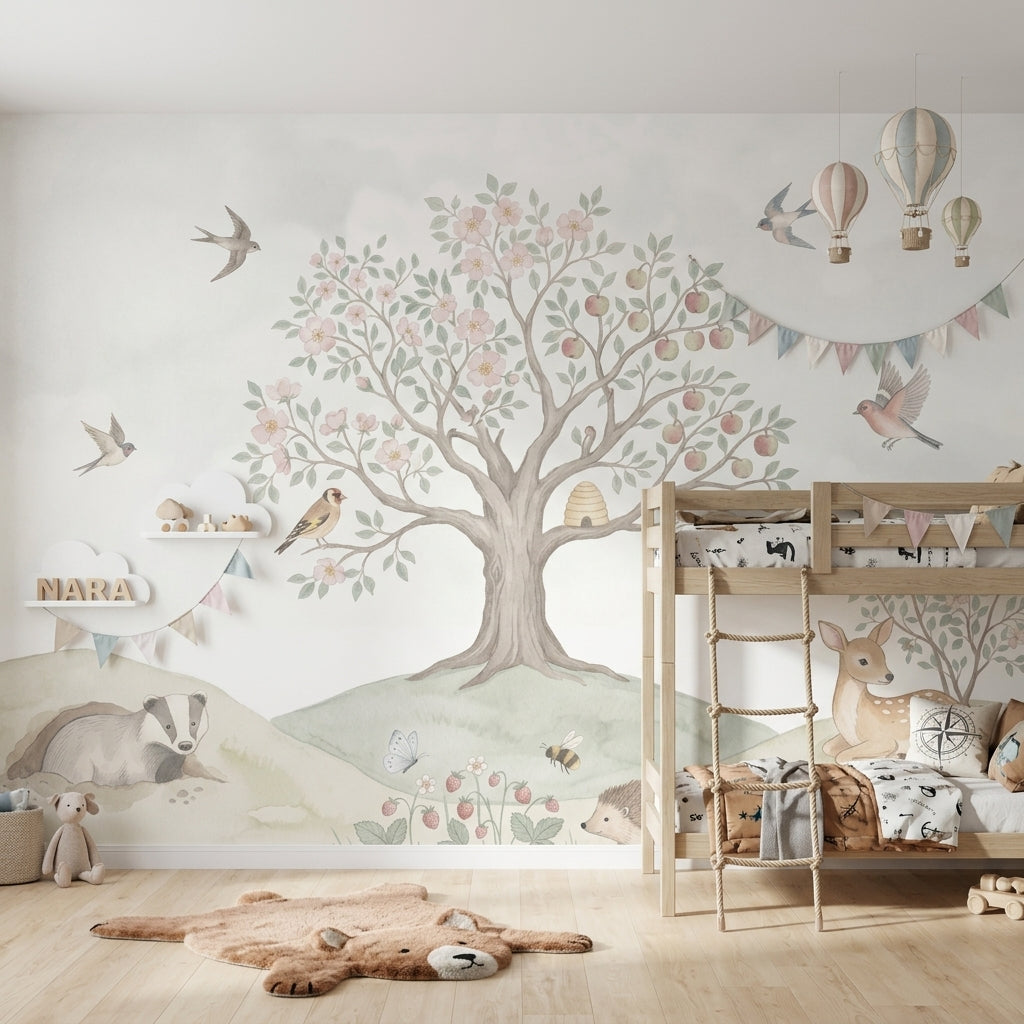 Muted Green Wallpaper Woodland Removable Watercolor Wall Decor