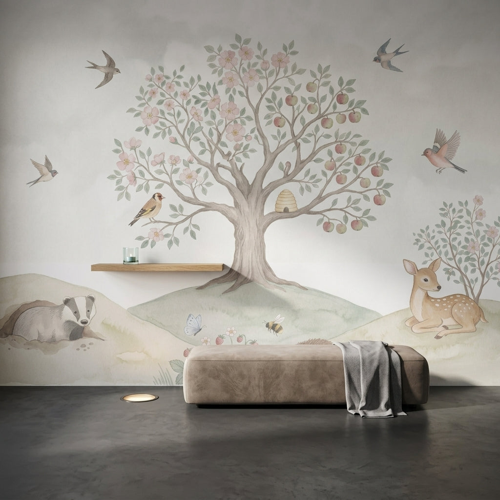 Muted Green Wallpaper Woodland Removable Watercolor Wall Decor