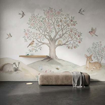 Muted Green Wallpaper Woodland Removable Watercolor Wall Decor