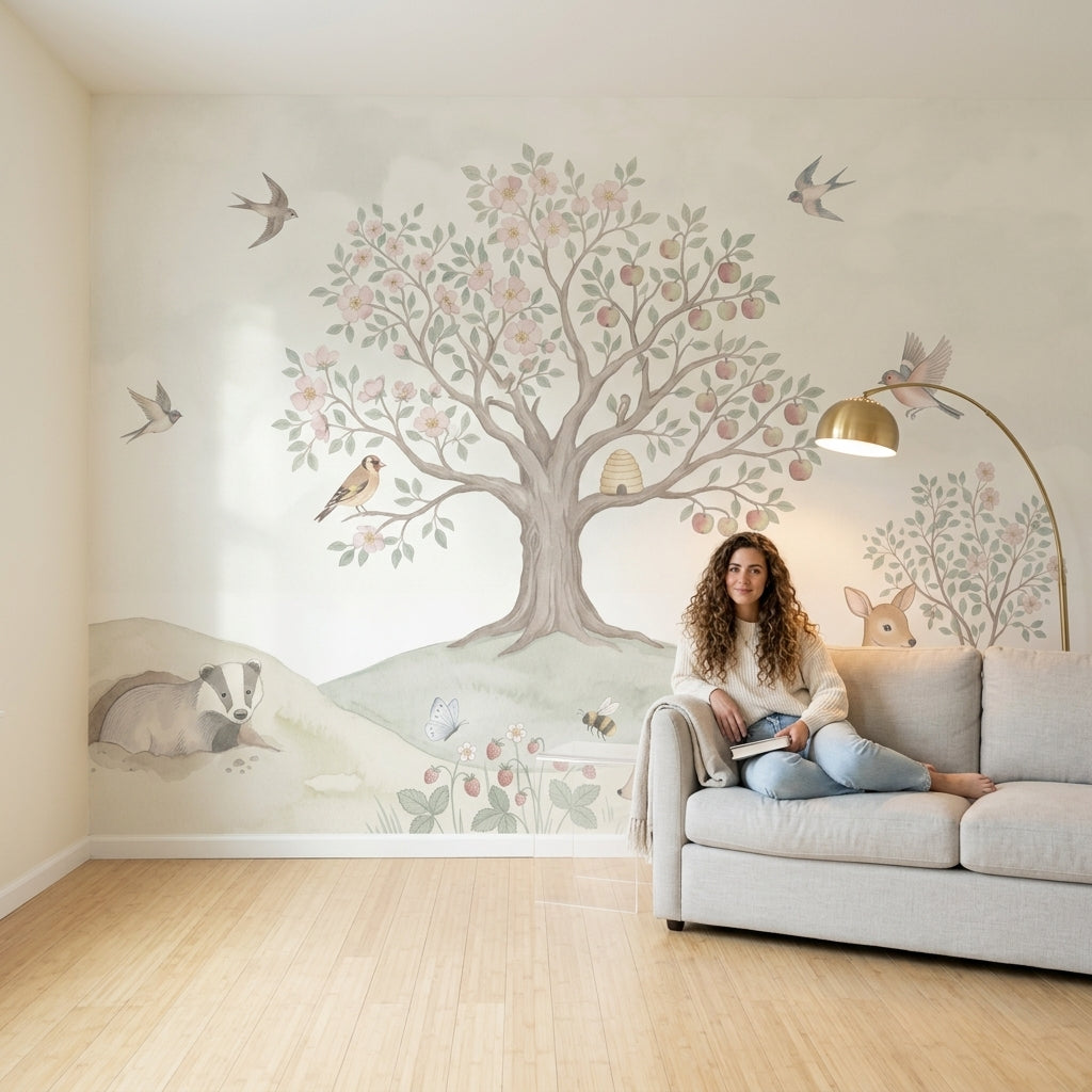 Muted Green Wallpaper Woodland Removable Watercolor Wall Decor