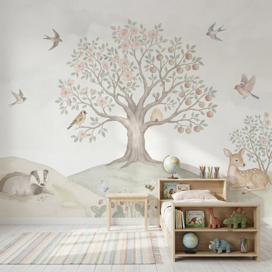 Muted Green Wallpaper Woodland Removable Watercolor Wall Decor
