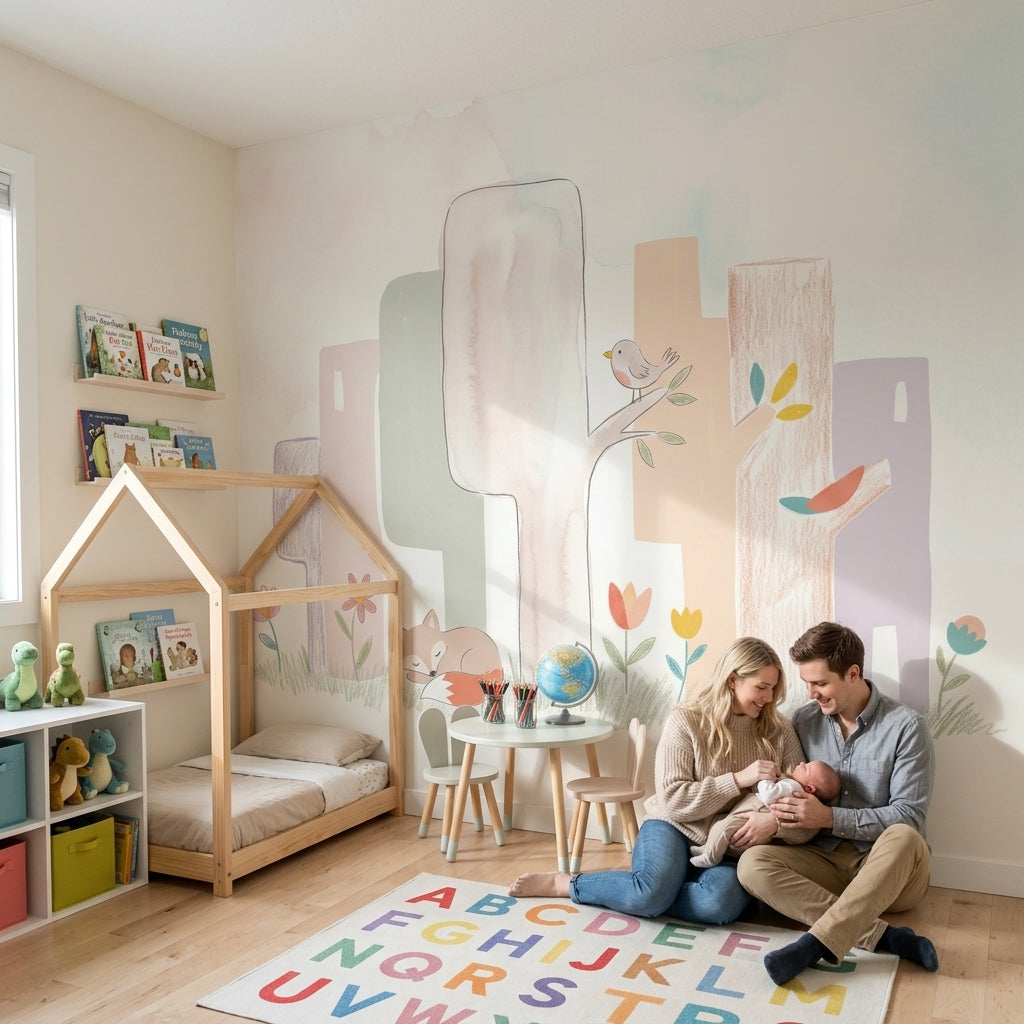 White Background Wallpaper Pastel Woodland Removable Wall Decor