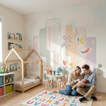 White Background Wallpaper Pastel Woodland Removable Wall Decor