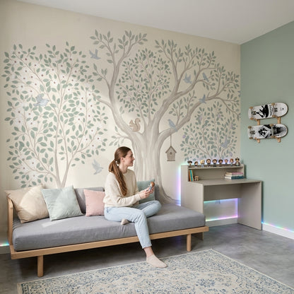 Woodland Wallpaper Tree Mural Watercolor Wall Mural