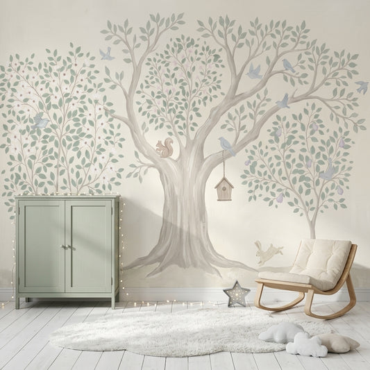 Woodland Wallpaper Tree Mural Watercolor Wall Mural