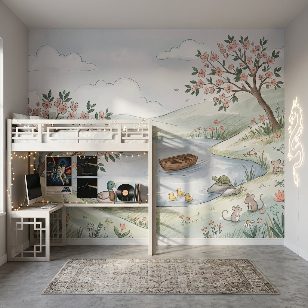 Spring Landscape Wallpaper Watercolor Whimsical Nursery Removable Wall Decor