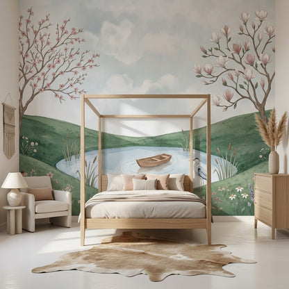Watercolor Landscape Wallpaper Pond Pastoral Wall Mural