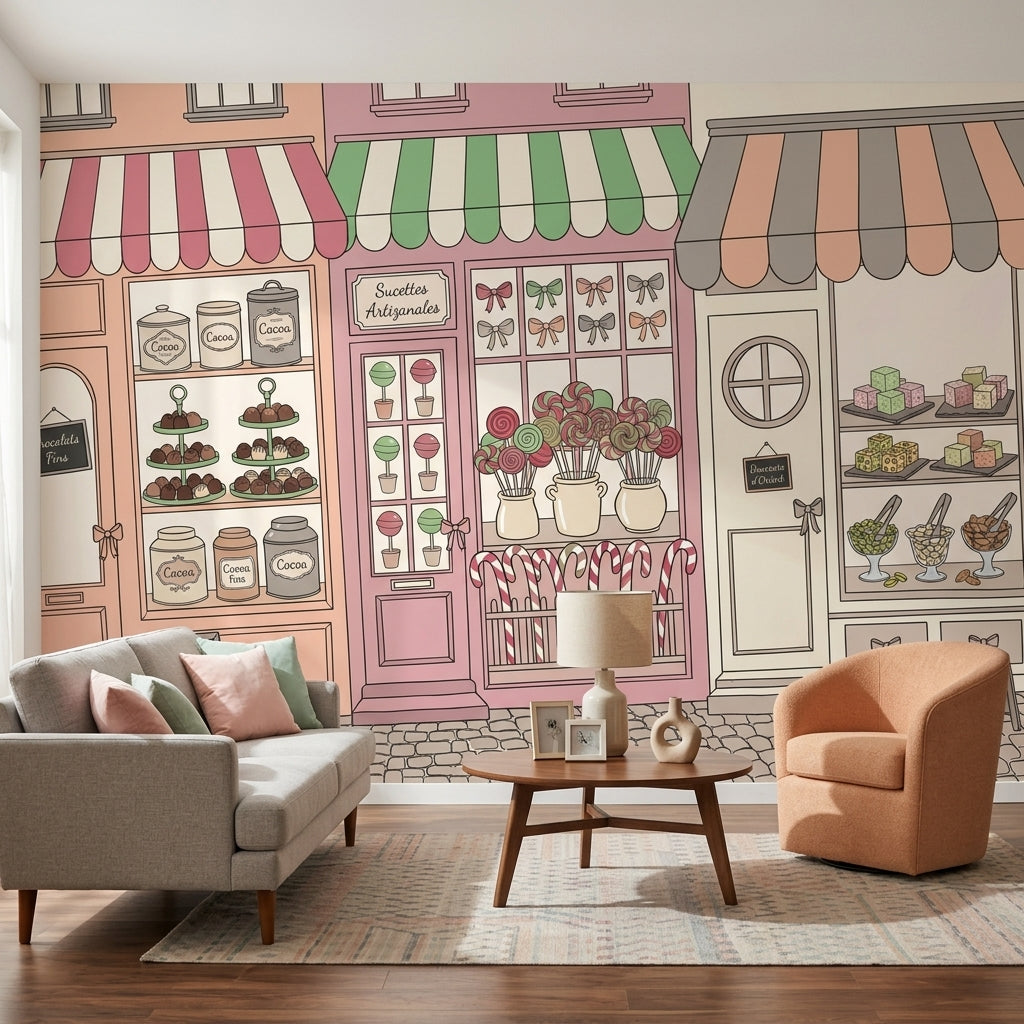 French Patisserie Wallpaper Candy Shop Removable Pastel Pink Wall Decor