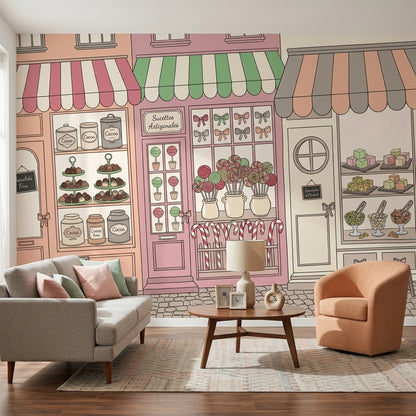 French Patisserie Wallpaper Candy Shop Removable Pastel Pink Wall Decor
