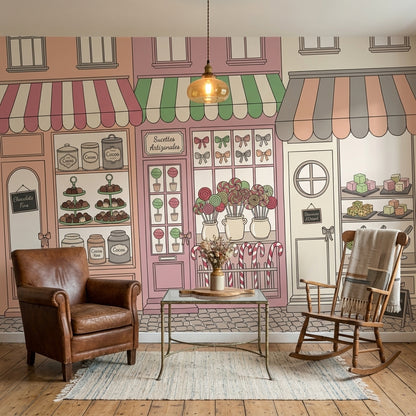 French Patisserie Wallpaper Candy Shop Removable Pastel Pink Wall Decor