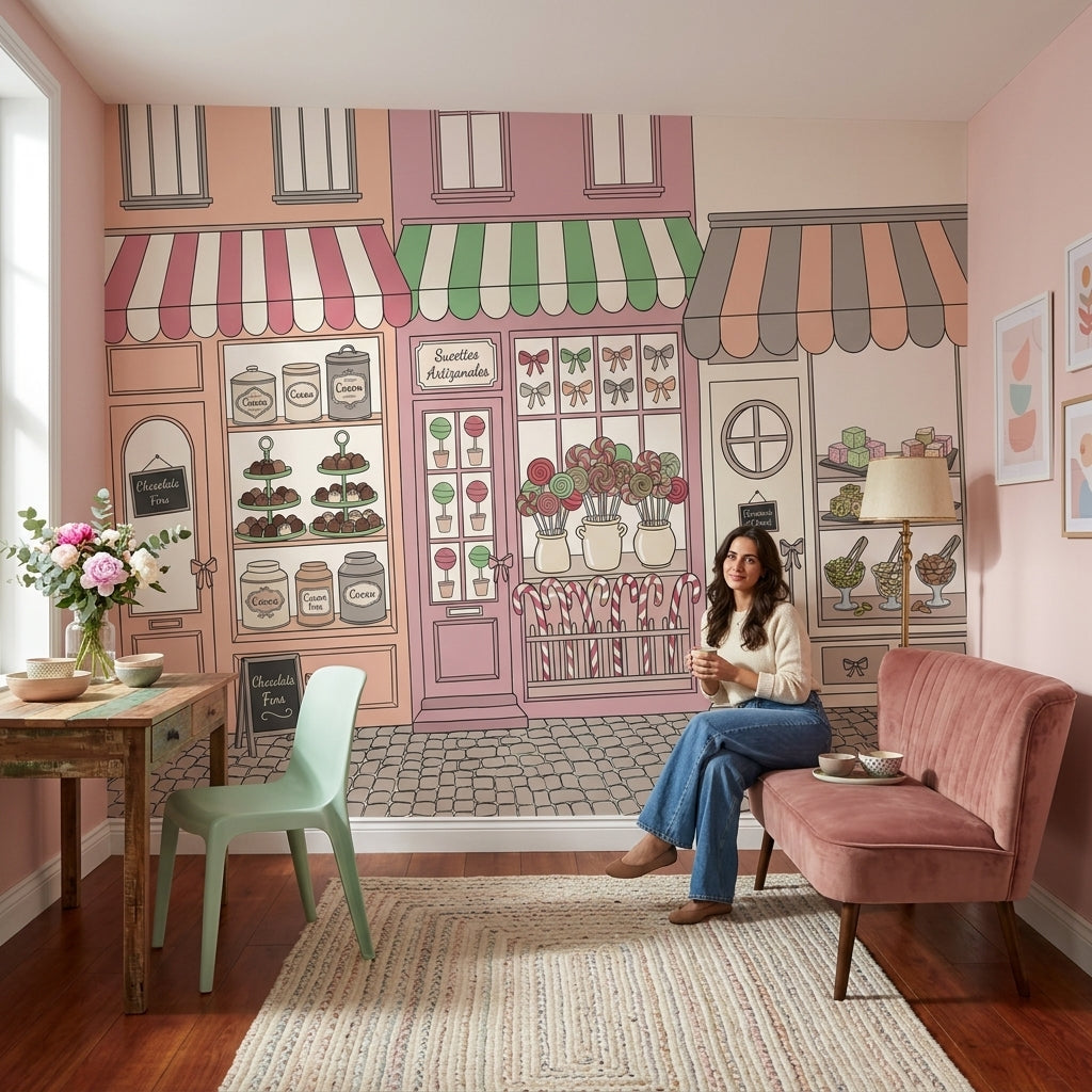 French Patisserie Wallpaper Candy Shop Removable Pastel Pink Wall Decor