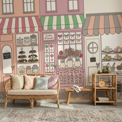 French Patisserie Wallpaper Candy Shop Removable Pastel Pink Wall Decor