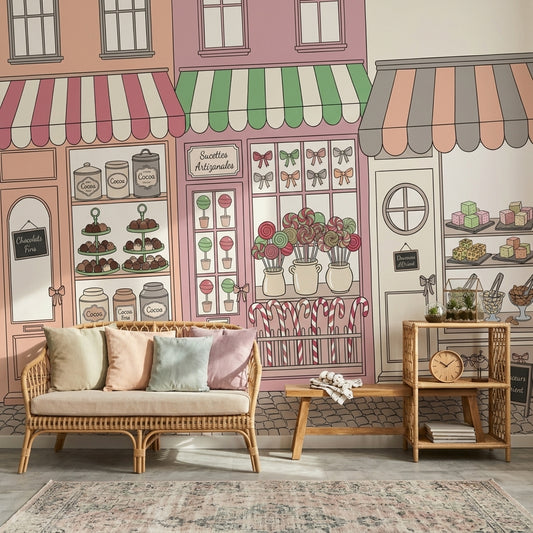 French Patisserie Wallpaper Candy Shop Removable Pastel Pink Wall Decor