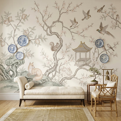 Chinoiserie Wallpaper Floral Branches Birds Removable Wall Decor