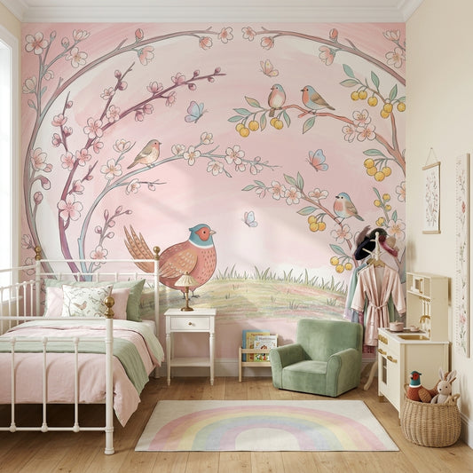 Cherry Blossoms Wallpaper Birds Removable Vintage Vignette Wall Decor