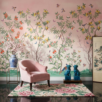 Chinoiserie Inspired Wallpaper Pastel Birds Wall Mural