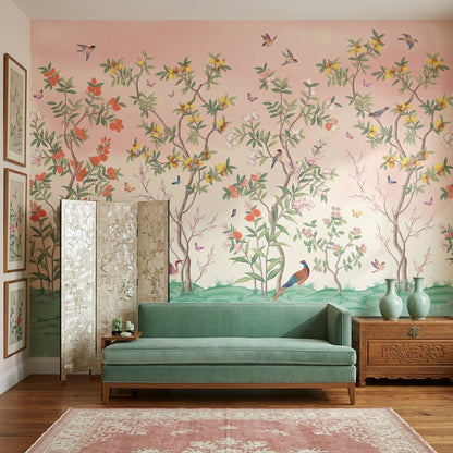 Chinoiserie Inspired Wallpaper Pastel Birds Wall Mural