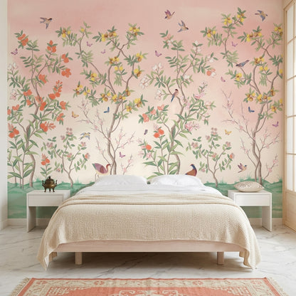 Chinoiserie Inspired Wallpaper Pastel Birds Wall Mural