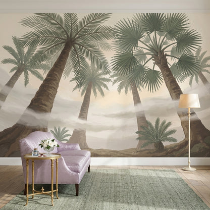 Muted Green Wallpaper Palm Trees Removable Tropical Wall Decor