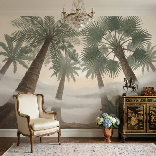 Muted Green Wallpaper Palm Trees Removable Tropical Wall Decor