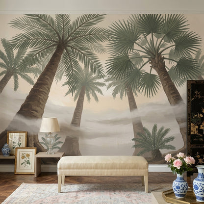 Muted Green Wallpaper Palm Trees Removable Tropical Wall Decor