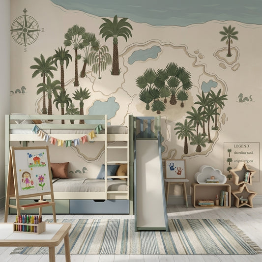 Tropical Island Map Wallpaper Vintage Nautical Chart Compass Rose Removable Wall Decor