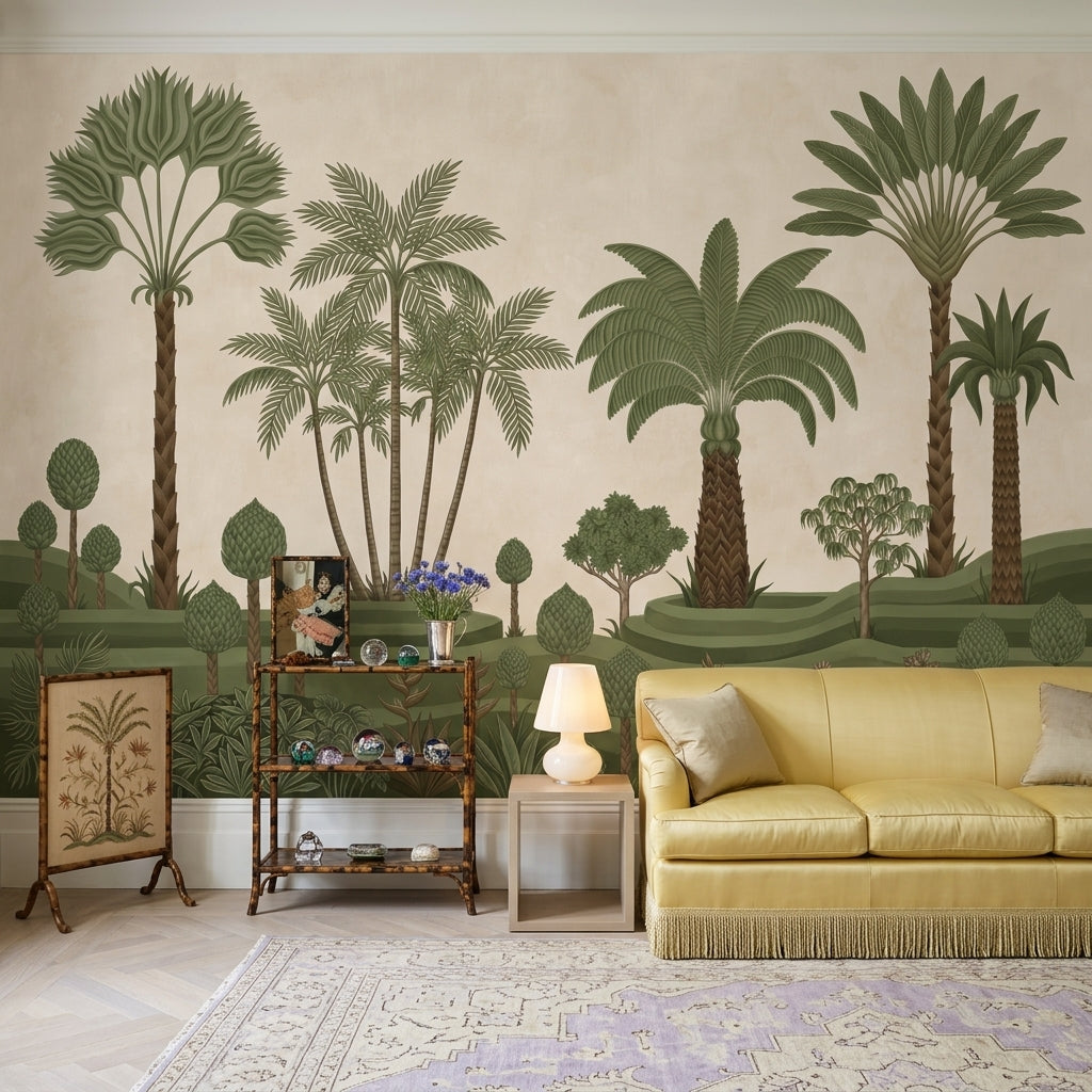 Muted Green Wallpaper Tropical Removable Botanical Wall Decor