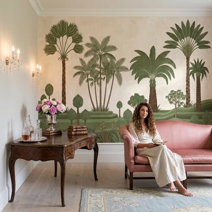 Muted Green Wallpaper Tropical Removable Botanical Wall Decor