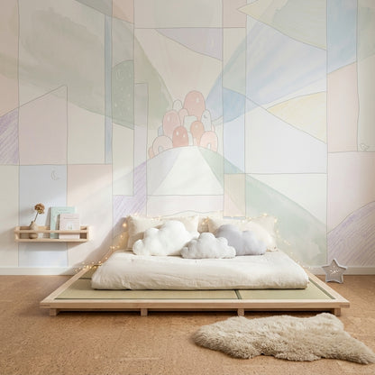 Abstract Landscape Wallpaper Geometric Panel Grid Moon And Stars Removable Wall Decor