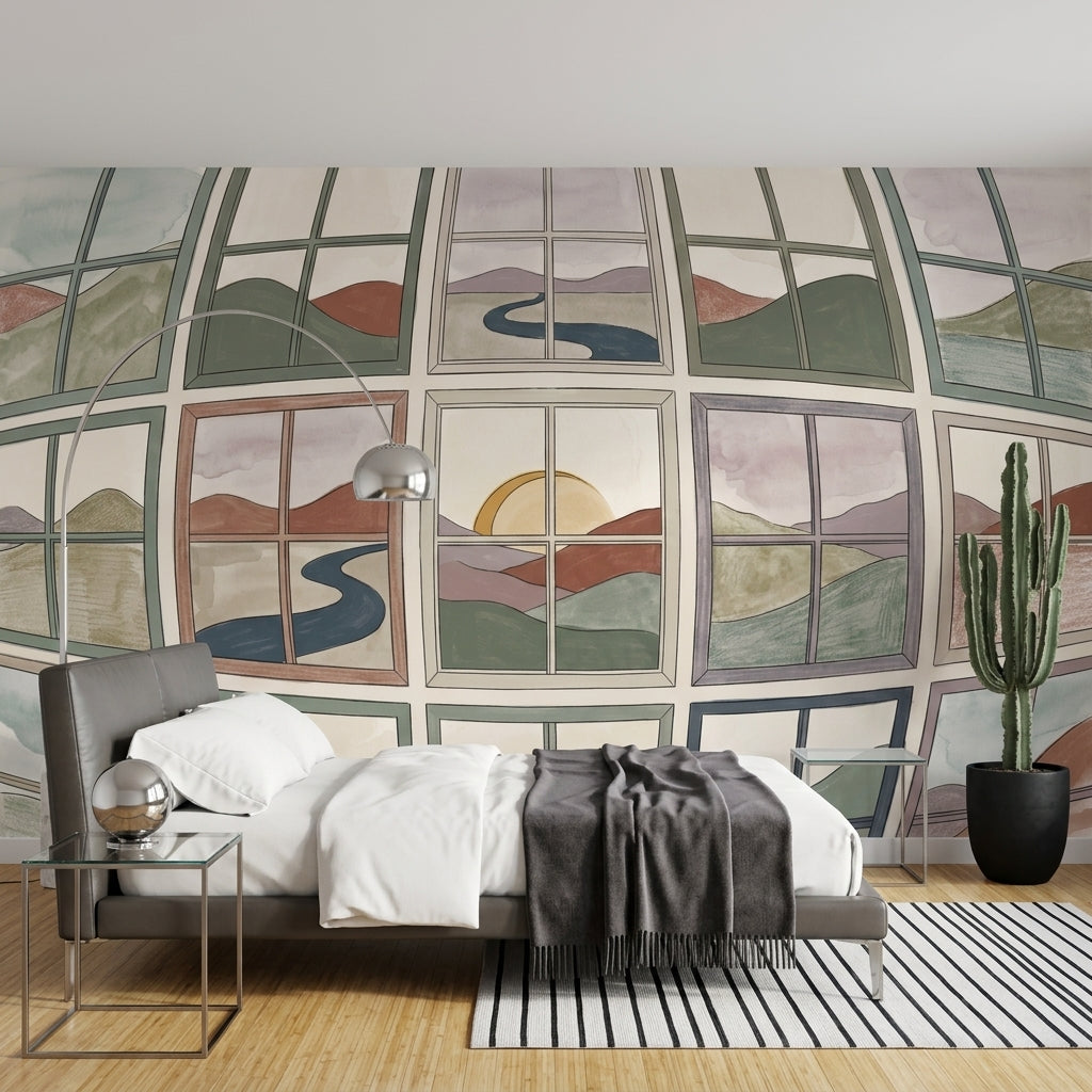 White Background Wallpaper Minimal Landscape Removable Watercolor Wall Decor