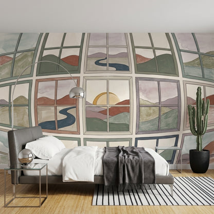 White Background Wallpaper Minimal Landscape Removable Watercolor Wall Decor