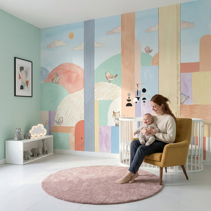 Abstract Landscape Wallpaper Pastel Woodland Animals Removable Wall Decor