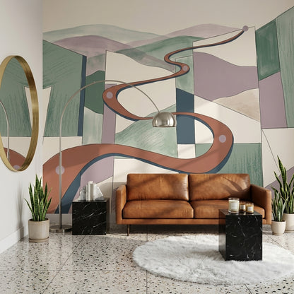 Watercolor Texture Wallpaper Winding Road Geometric Wall Mural