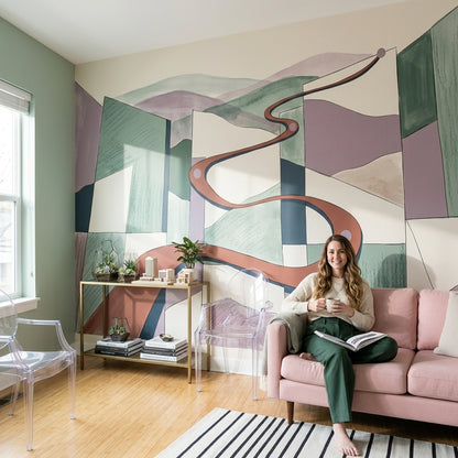 Watercolor Texture Wallpaper Winding Road Geometric Wall Mural