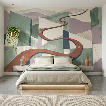 Watercolor Texture Wallpaper Winding Road Geometric Wall Mural