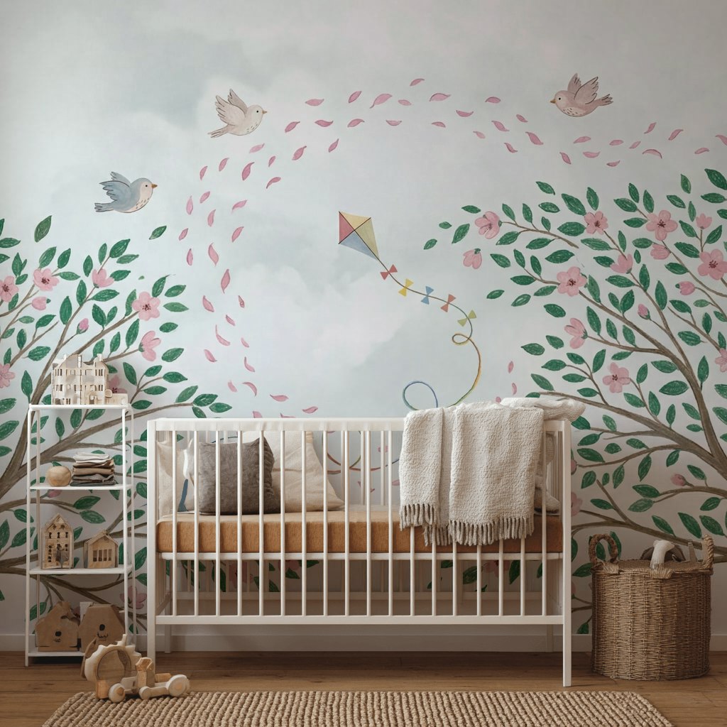 Cloudy Sky Wallpaper Pastel Nursery Springtime Wall Mural