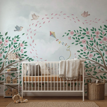 Cloudy Sky Wallpaper Pastel Nursery Springtime Wall Mural