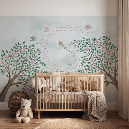 Cloudy Sky Wallpaper Pastel Nursery Springtime Wall Mural