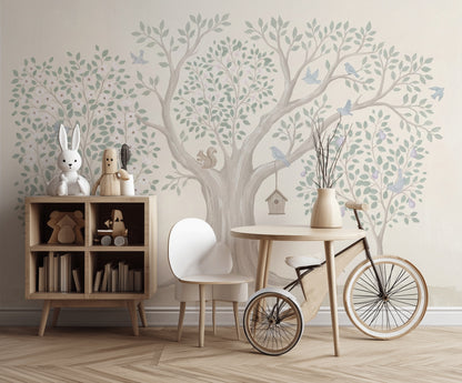 Woodland Wallpaper Tree Mural Watercolor Wall Mural