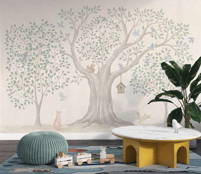 Woodland Wallpaper Tree Mural Watercolor Wall Mural