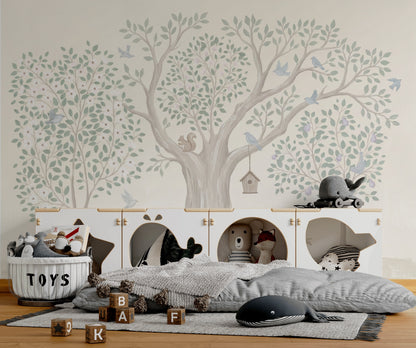 Woodland Wallpaper Tree Mural Watercolor Wall Mural