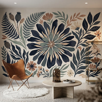 Botanical Wallpaper Hand Painted Modern Folk Wall Mural