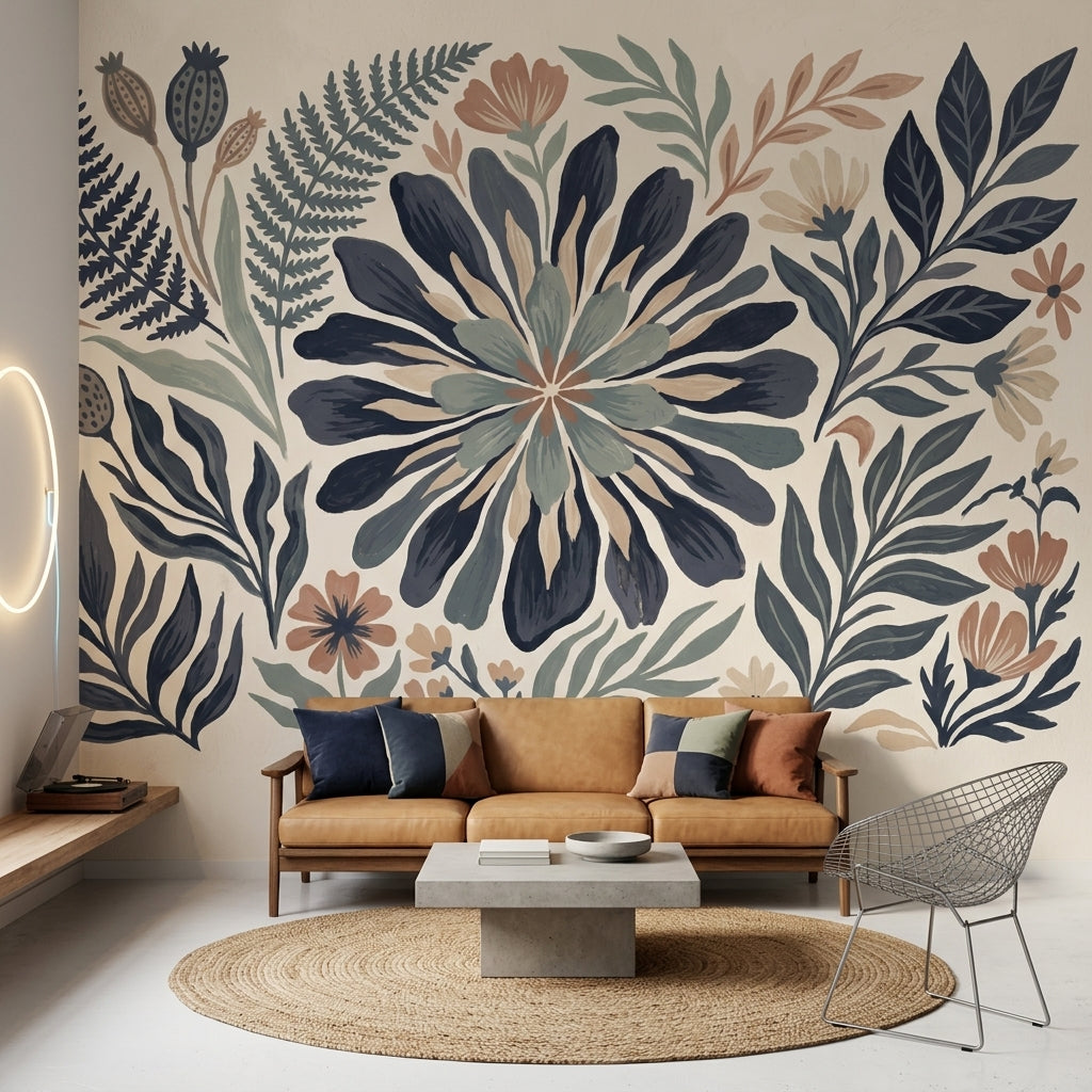 Botanical Wallpaper Hand Painted Modern Folk Wall Mural