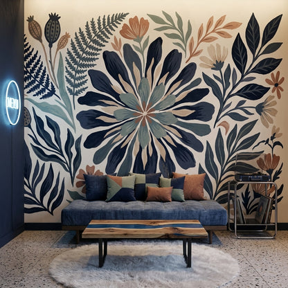 Botanical Wallpaper Hand Painted Modern Folk Wall Mural