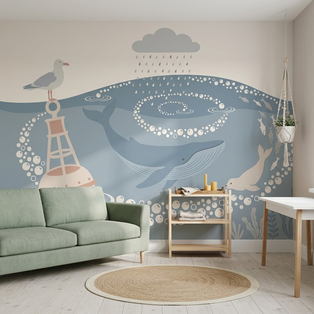 Ocean Wallpaper Coastal Whale Wall Mural