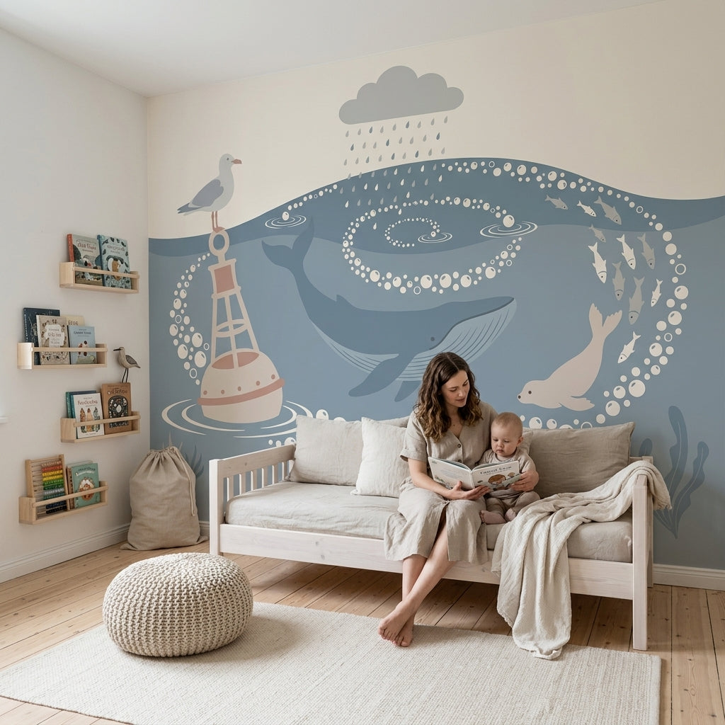 Ocean Wallpaper Coastal Whale Wall Mural