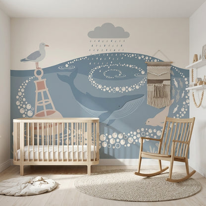 Ocean Wallpaper Coastal Whale Wall Mural