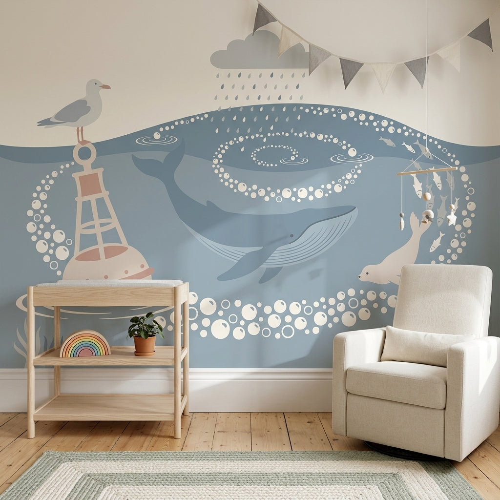 Ocean Wallpaper Coastal Whale Wall Mural
